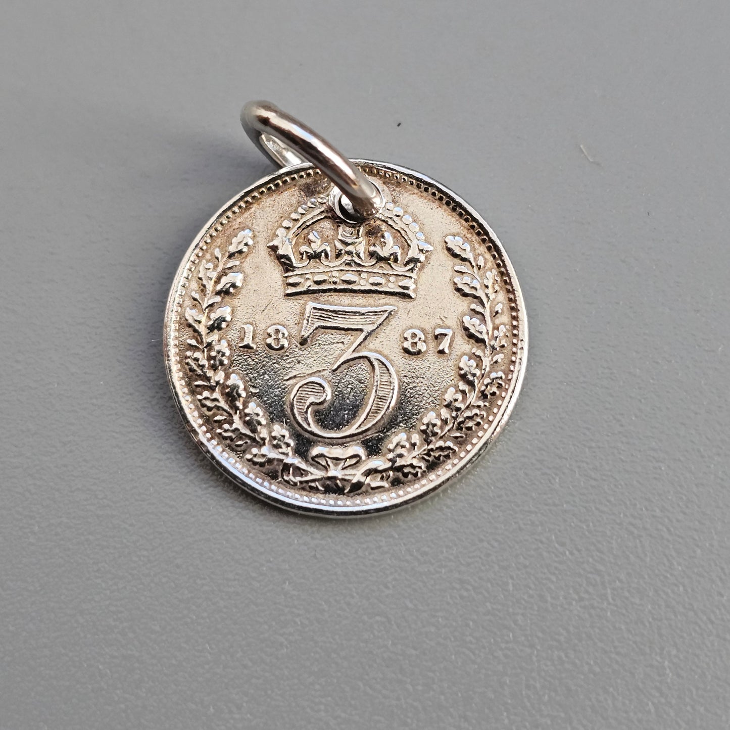 Antique Victorian Silver Threepence Coin Charm Pendant 1880s