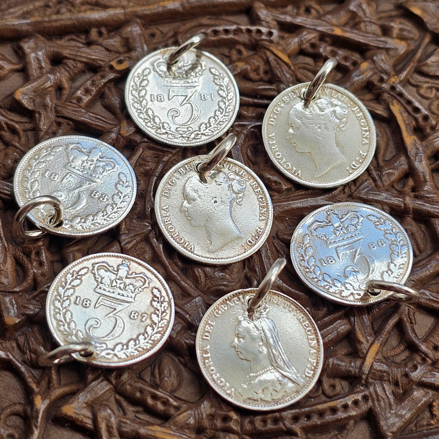 Antique Victorian Silver Threepence Coin Charm Pendant 1880s