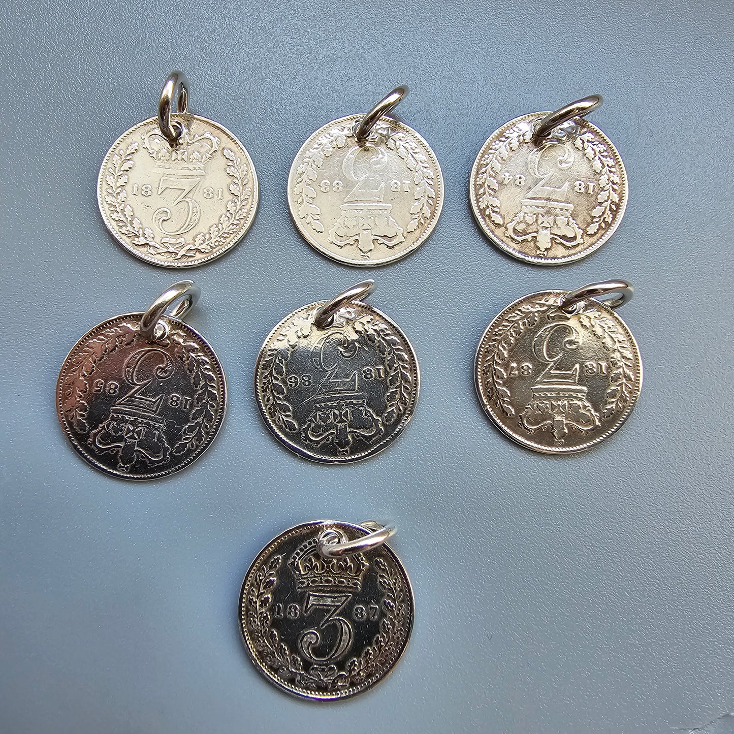Antique Victorian Silver Threepence Coin Charm Pendant 1880s