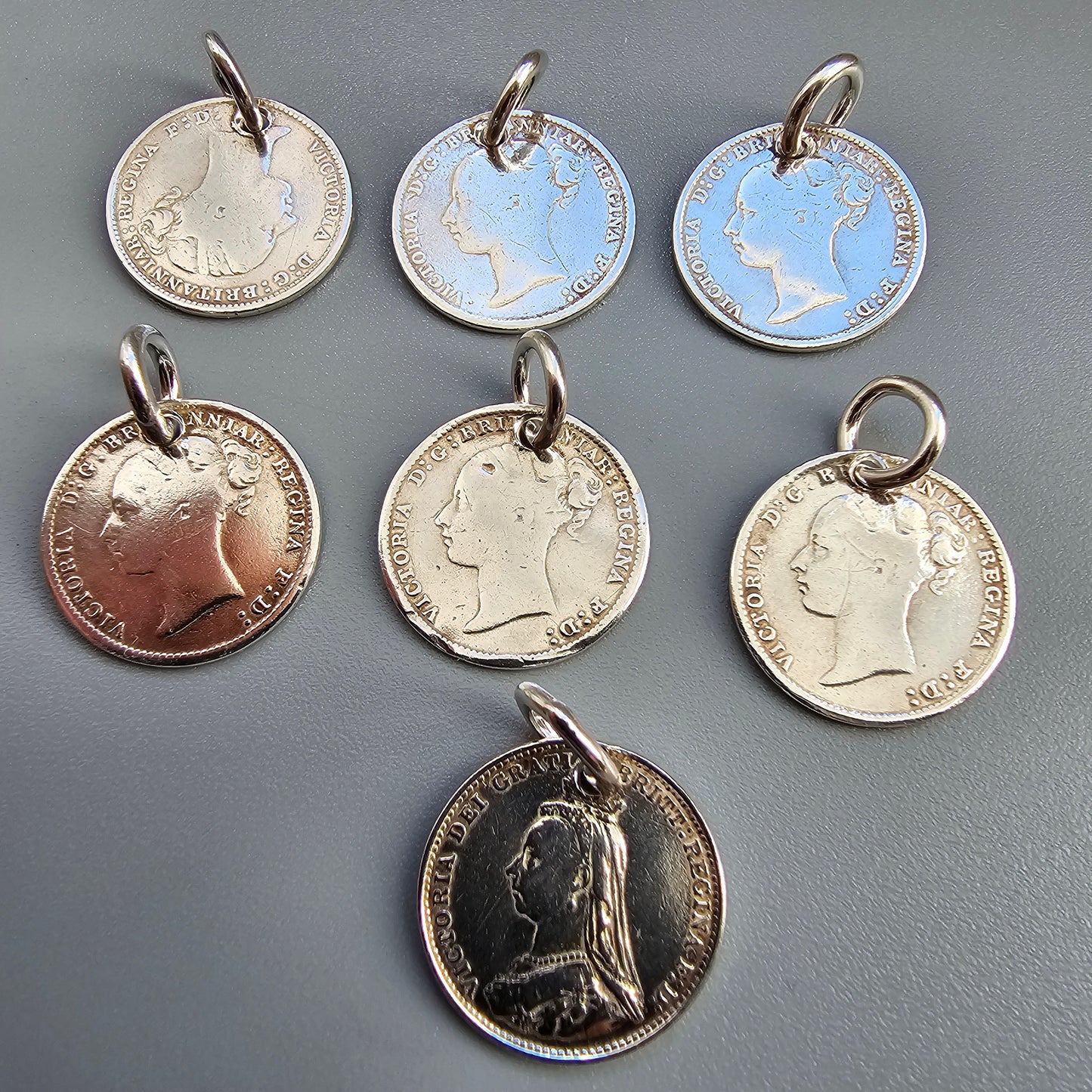 Antique Victorian Silver Threepence Coin Charm Pendant 1880s