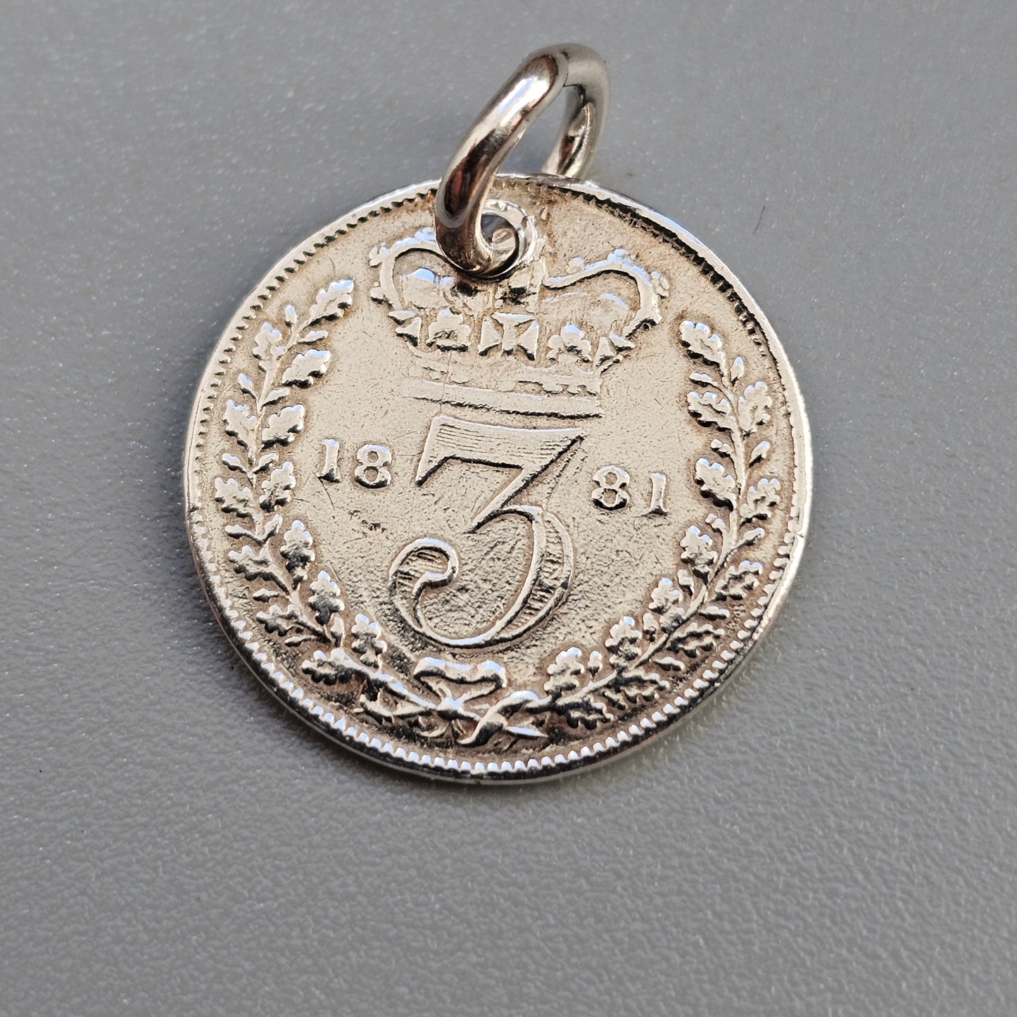Antique Victorian Silver Threepence Coin Charm Pendant 1880s