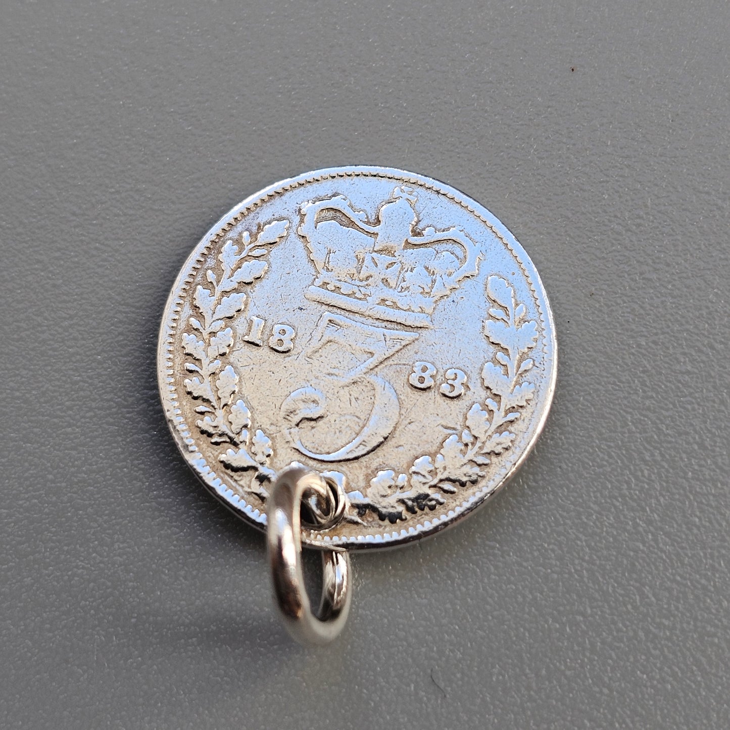 Antique Victorian Silver Threepence Coin Charm Pendant 1880s