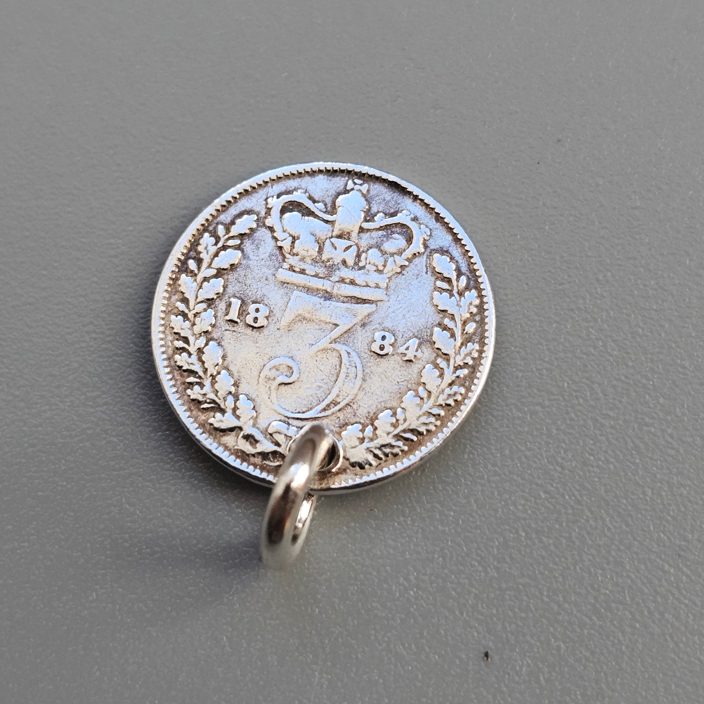 Antique Victorian Silver Threepence Coin Charm Pendant 1880s