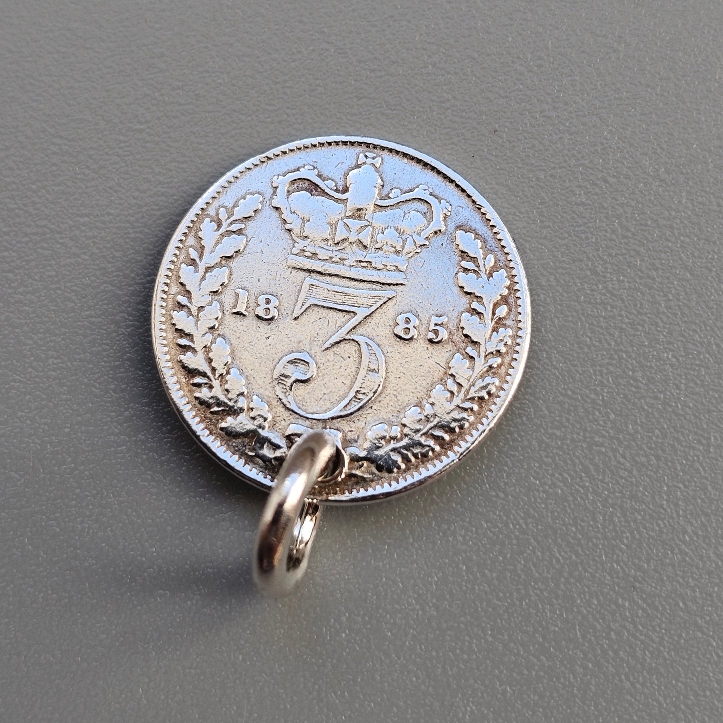 Antique Victorian Silver Threepence Coin Charm Pendant 1880s