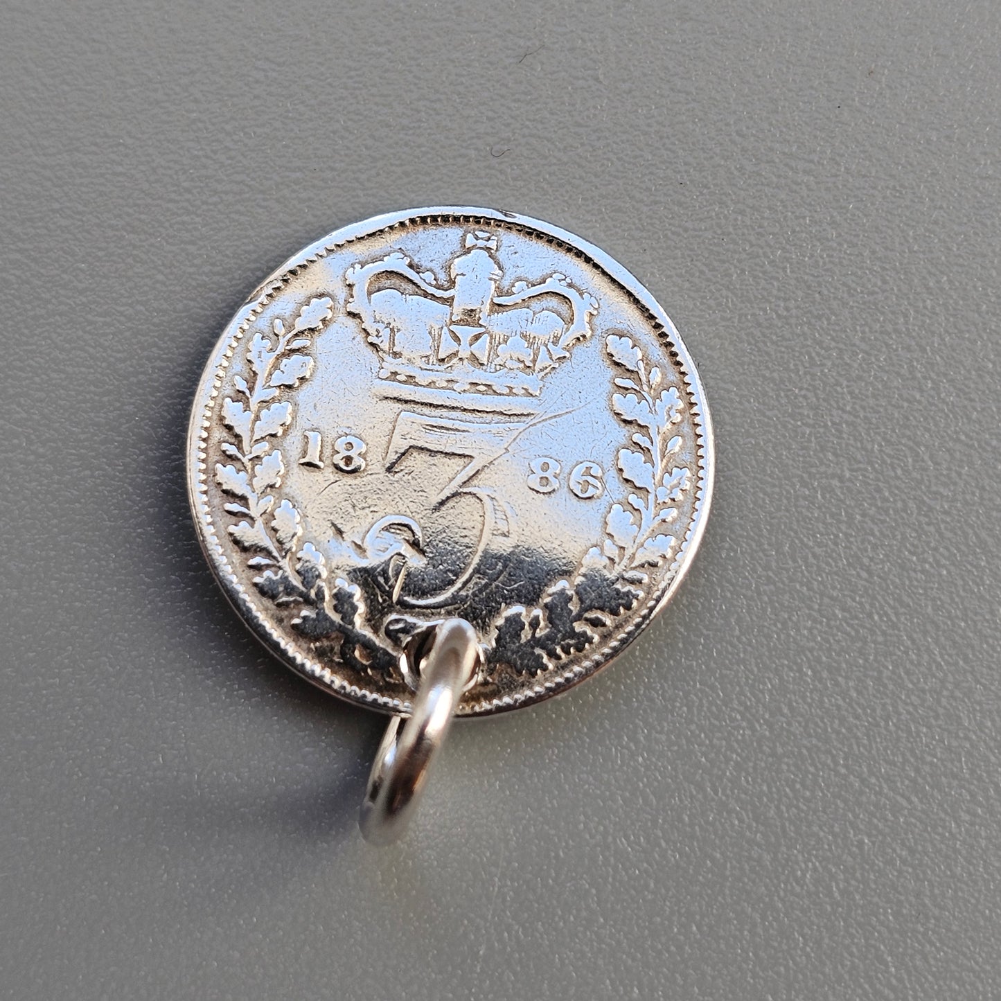 Antique Victorian Silver Threepence Coin Charm Pendant 1880s