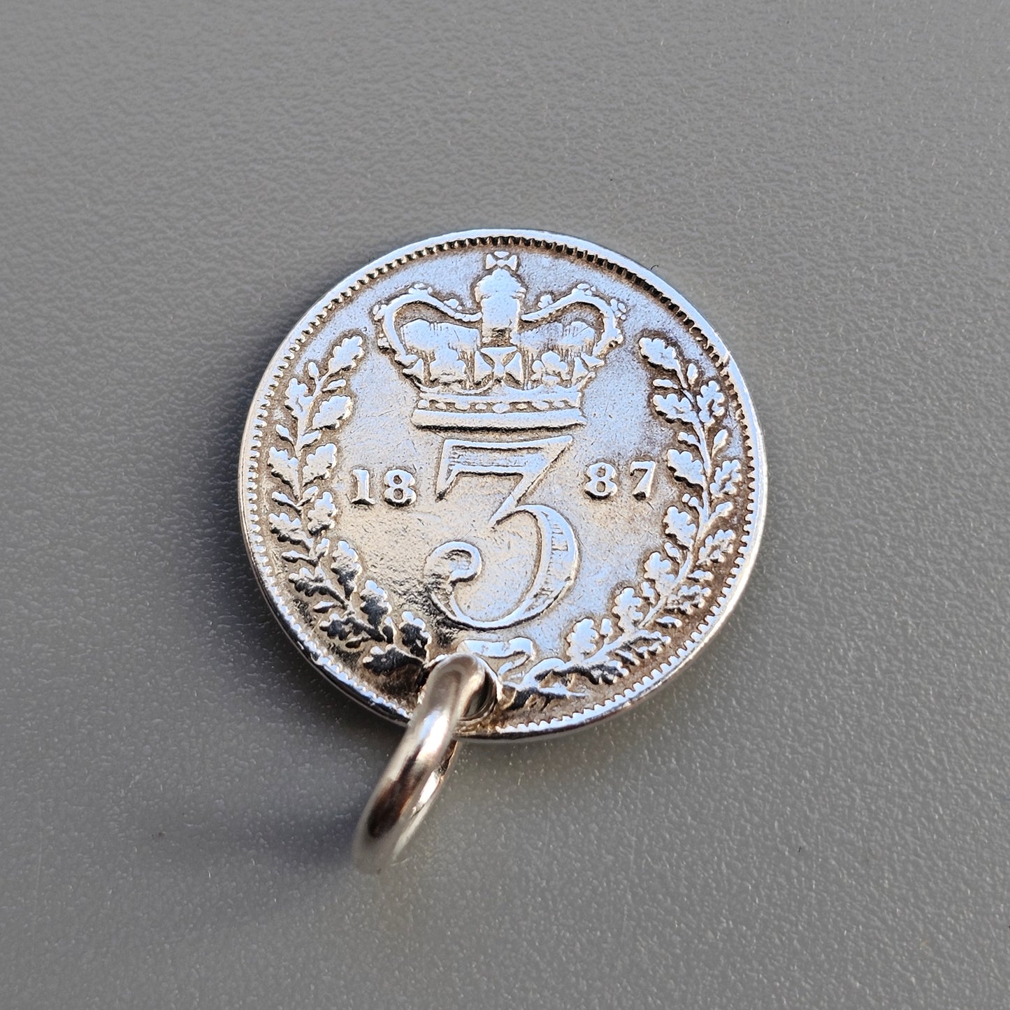 Antique Victorian Silver Threepence Coin Charm Pendant 1880s