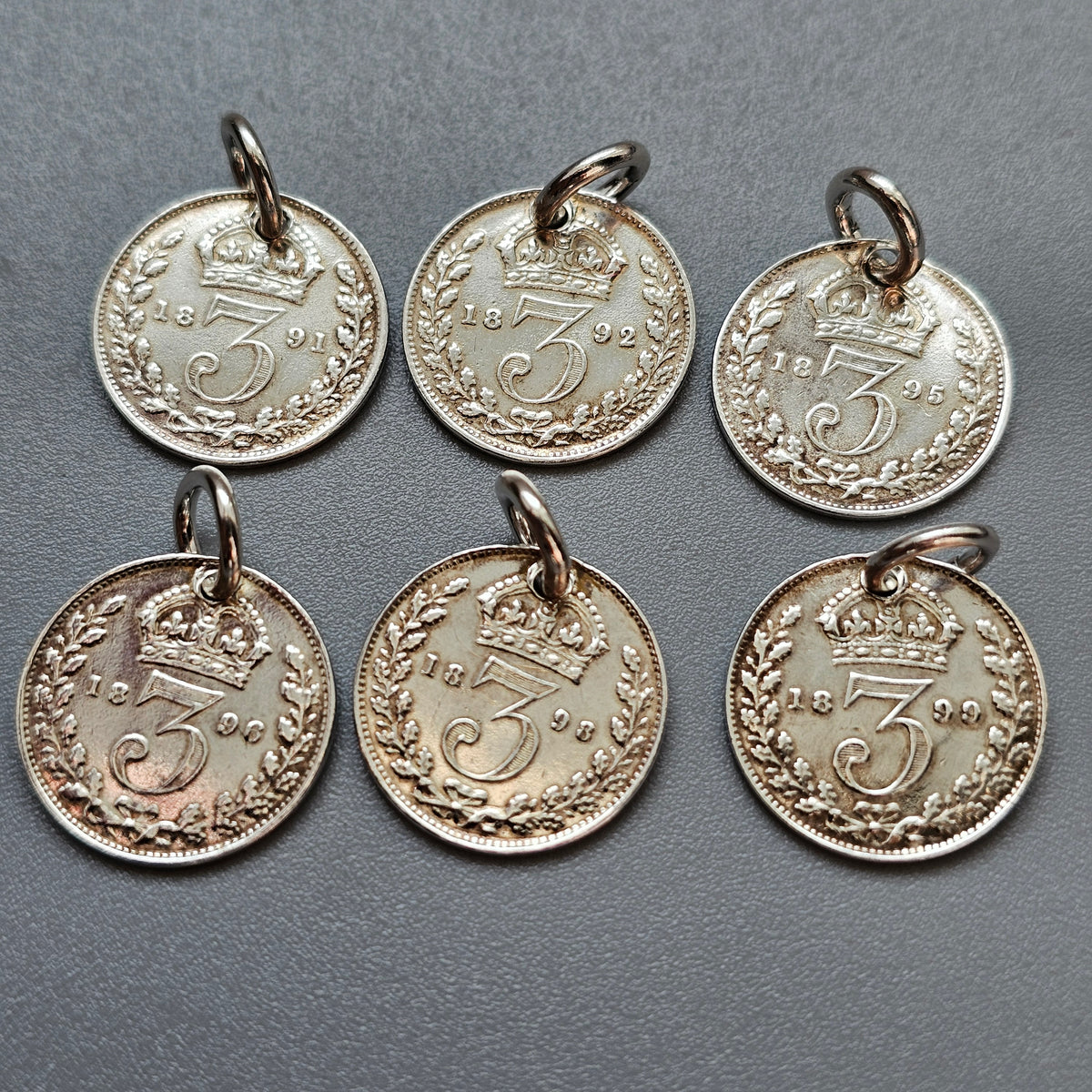 Antique Victorian Silver Threepence Coin Charm Pendant 1890s