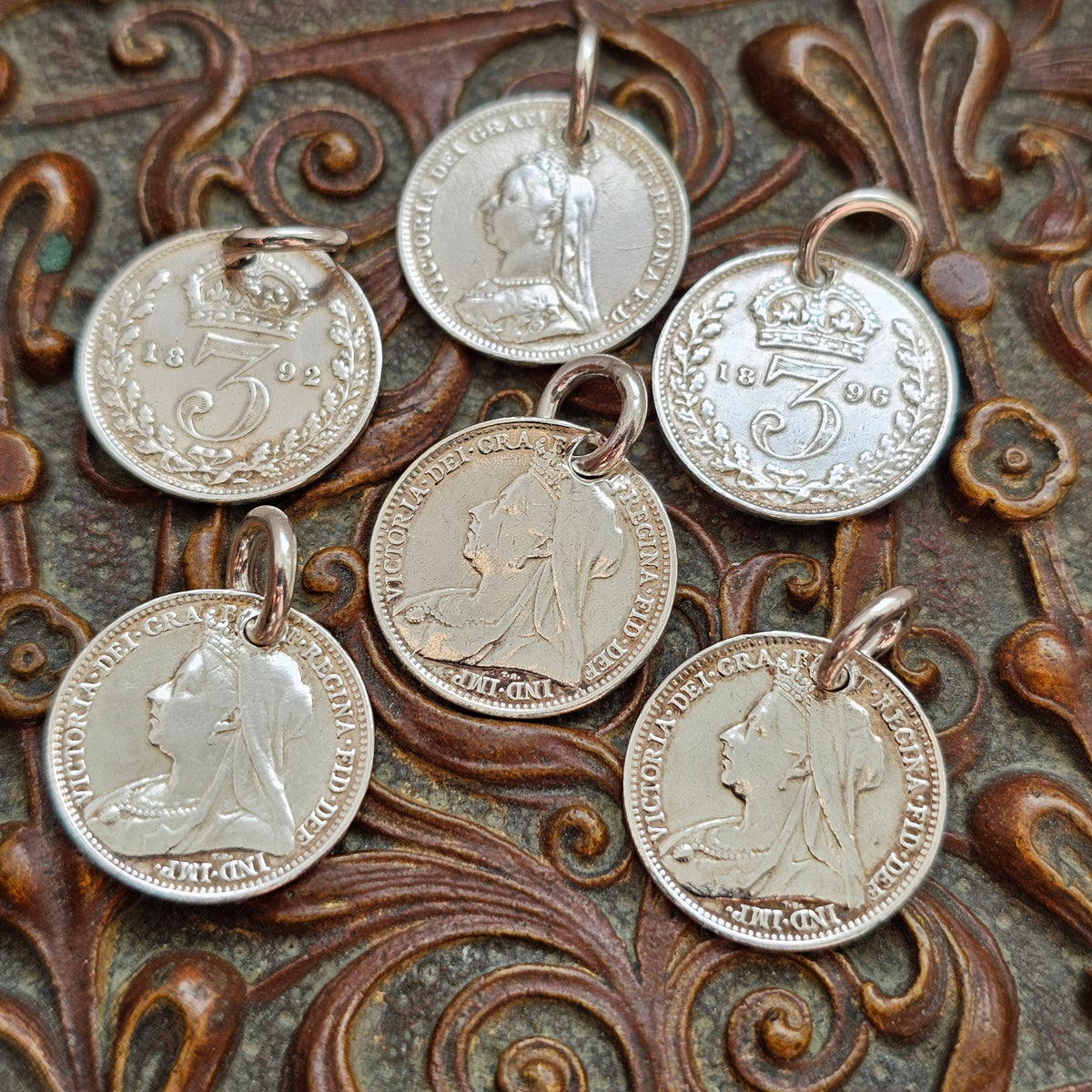 Antique Victorian Silver Threepence Coin Charm Pendant 1890s