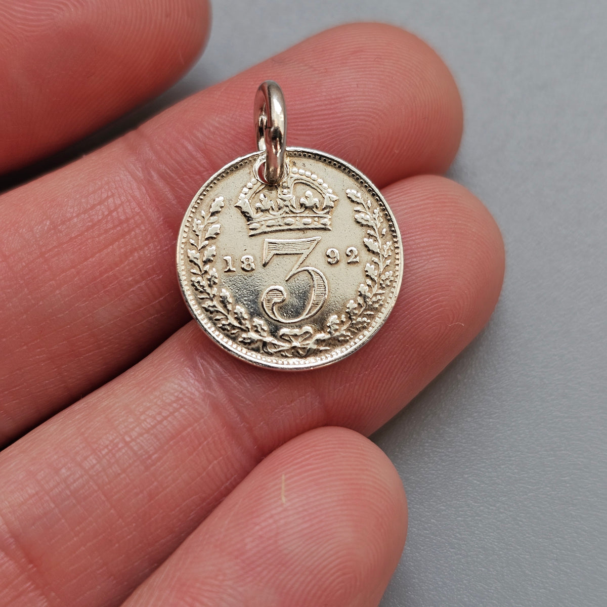 Antique Victorian Silver Threepence Coin Charm Pendant 1890s