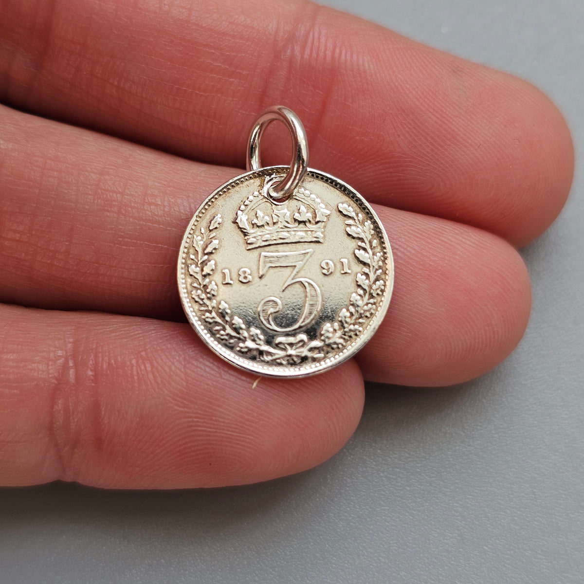 Antique Victorian Silver Threepence Coin Charm Pendant 1890s
