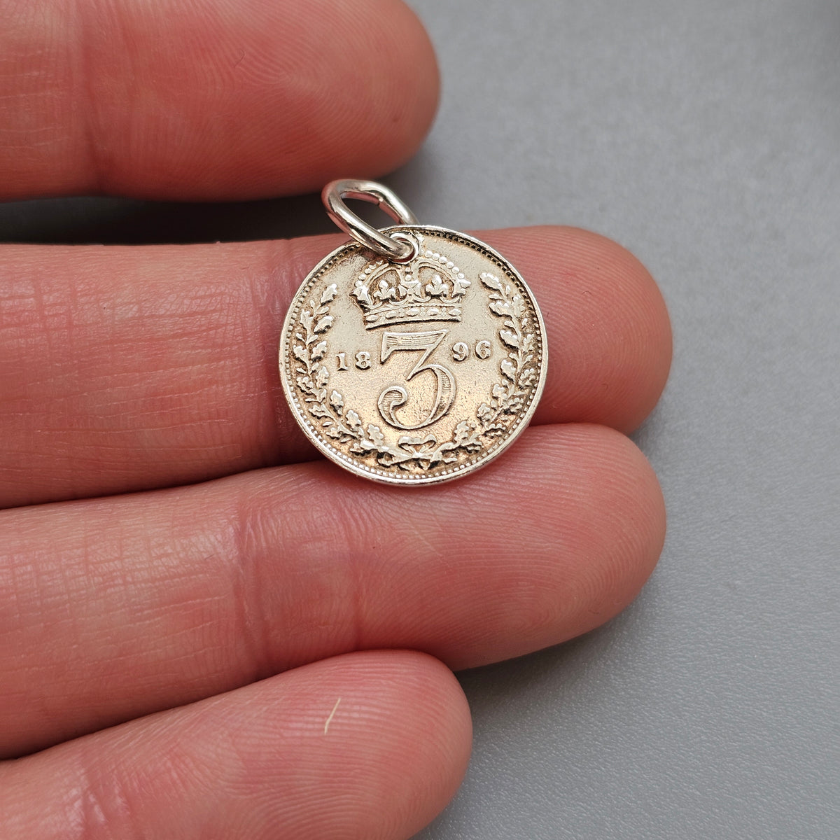 Antique Victorian Silver Threepence Coin Charm Pendant 1890s