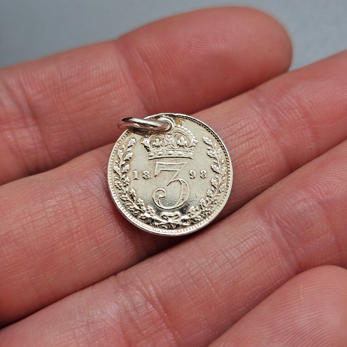 Antique Victorian Silver Threepence Coin Charm Pendant 1890s