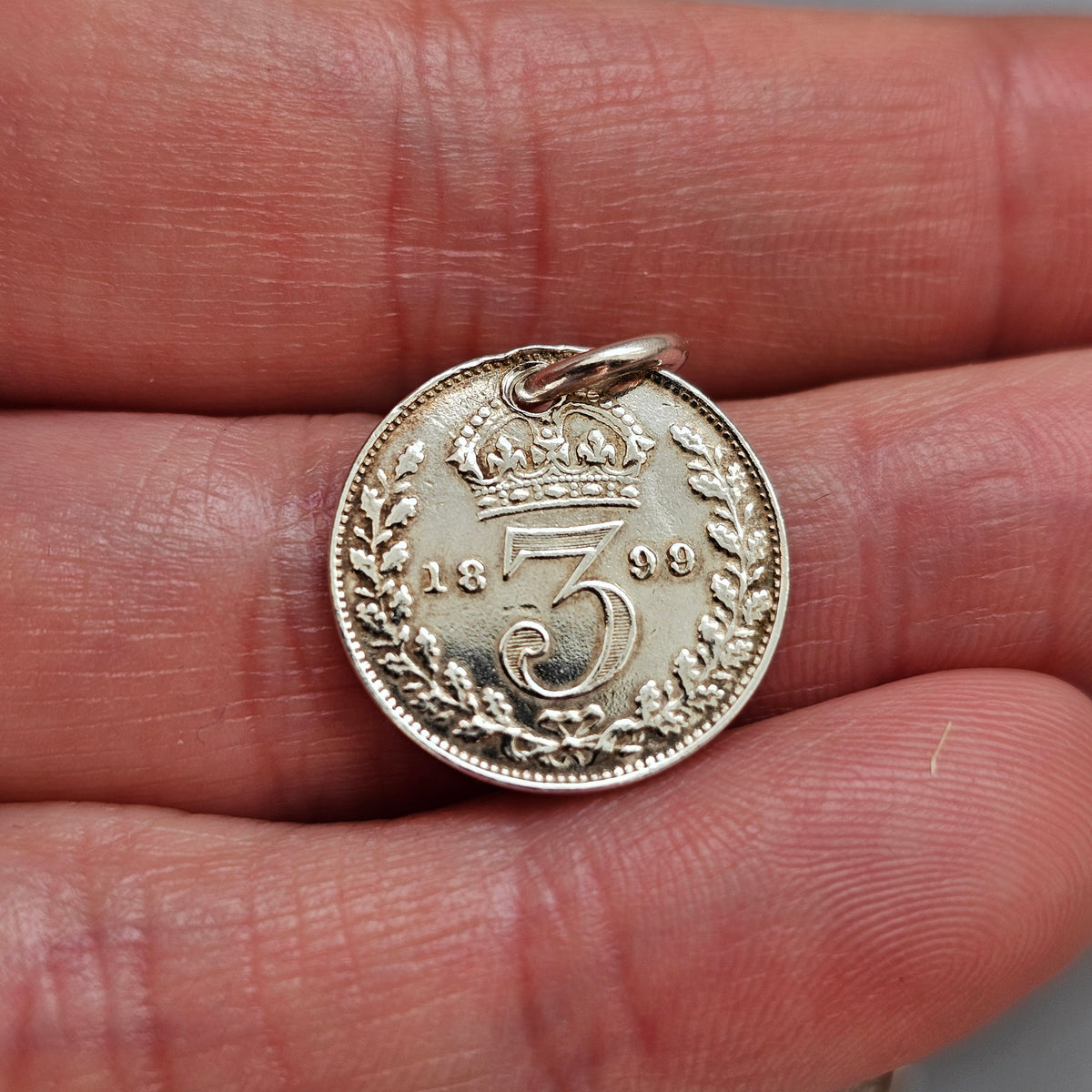 Antique Victorian Silver Threepence Coin Charm Pendant 1890s