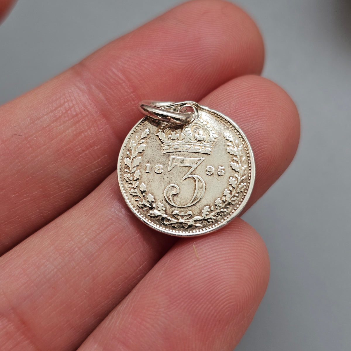 Antique Victorian Silver Threepence Coin Charm Pendant 1890s