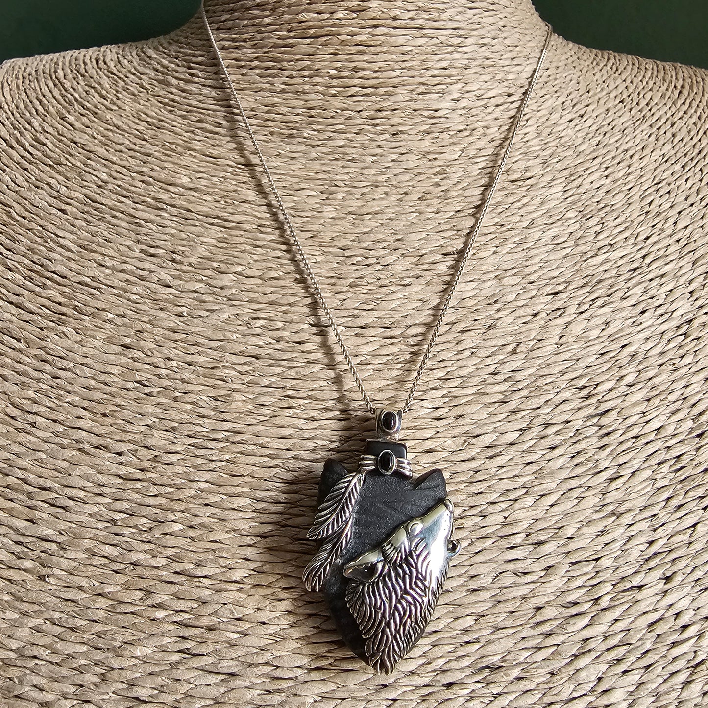 Bradford Exchange Sterling Silver Wolf Arrowhead Pendant Necklace