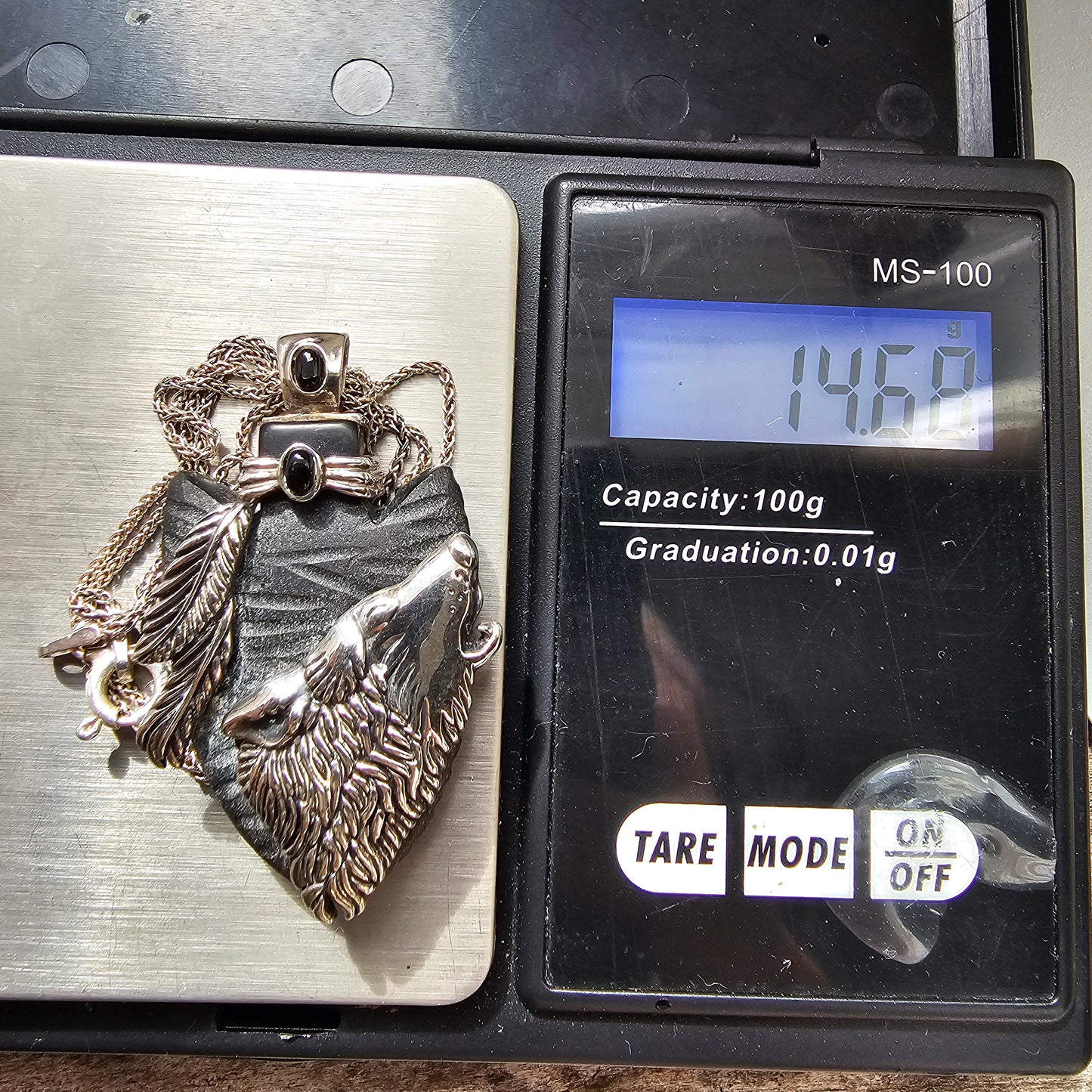Bradford Exchange Sterling Silver Wolf Arrowhead Pendant Necklace