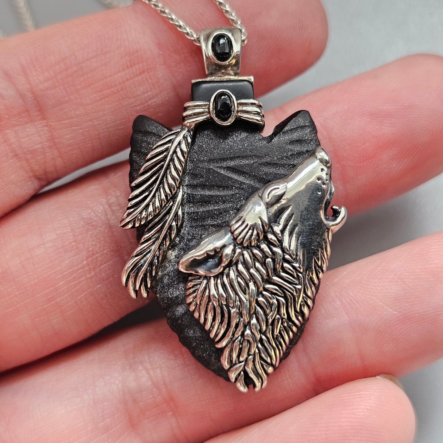 Bradford Exchange Sterling Silver Wolf Arrowhead Pendant Necklace