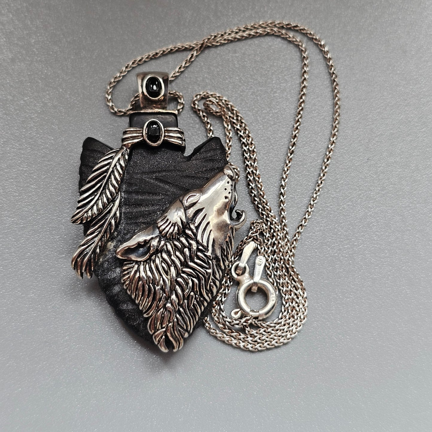 Bradford Exchange Sterling Silver Wolf Arrowhead Pendant Necklace