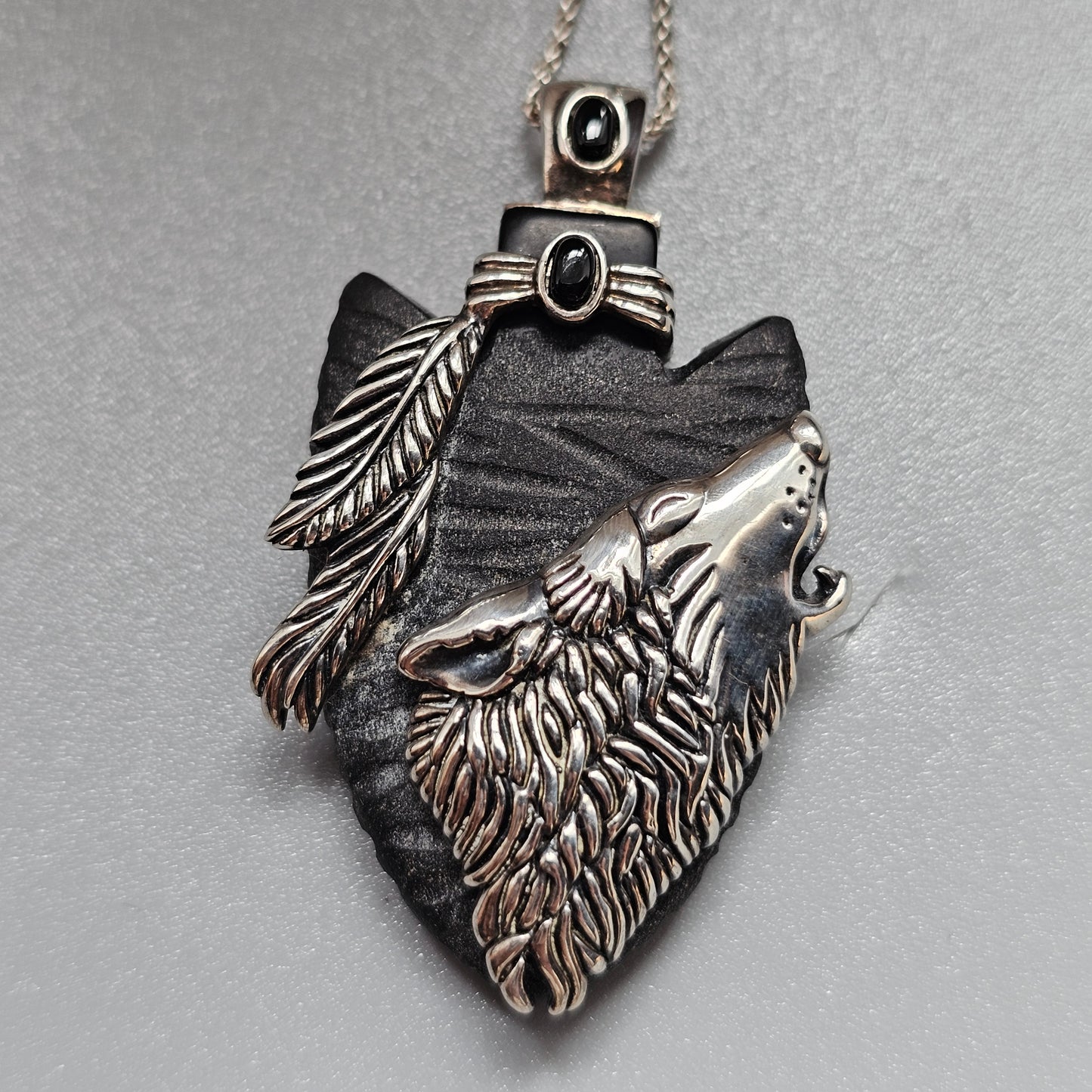 Bradford Exchange Sterling Silver Wolf Arrowhead Pendant Necklace