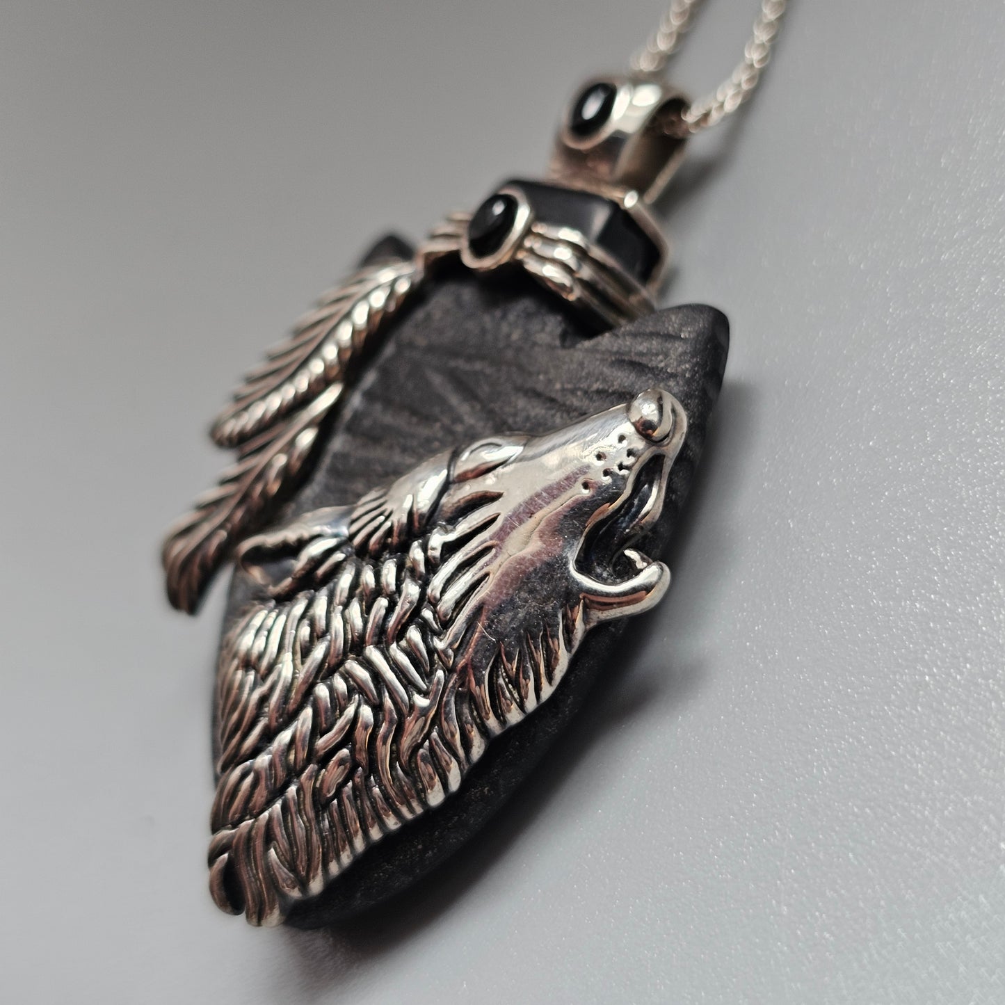 Bradford Exchange Sterling Silver Wolf Arrowhead Pendant Necklace