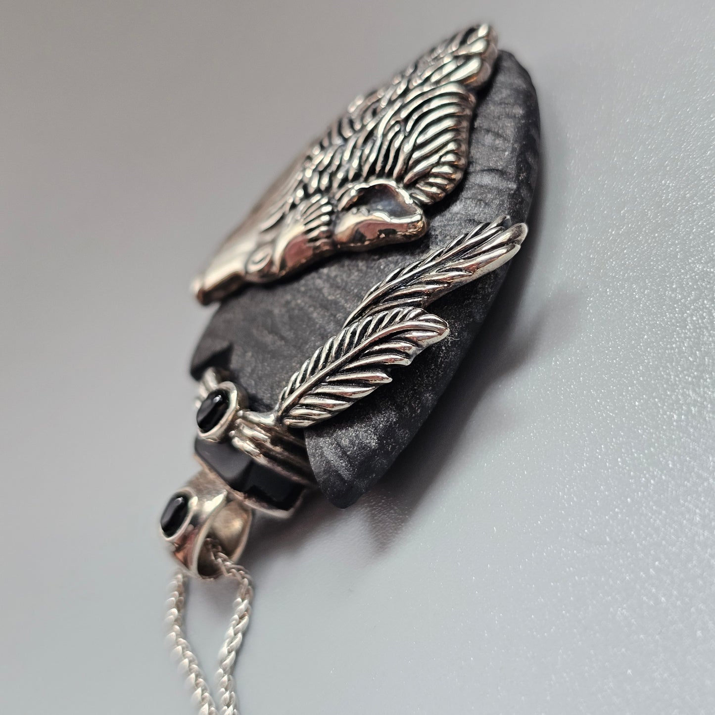 Bradford Exchange Sterling Silver Wolf Arrowhead Pendant Necklace