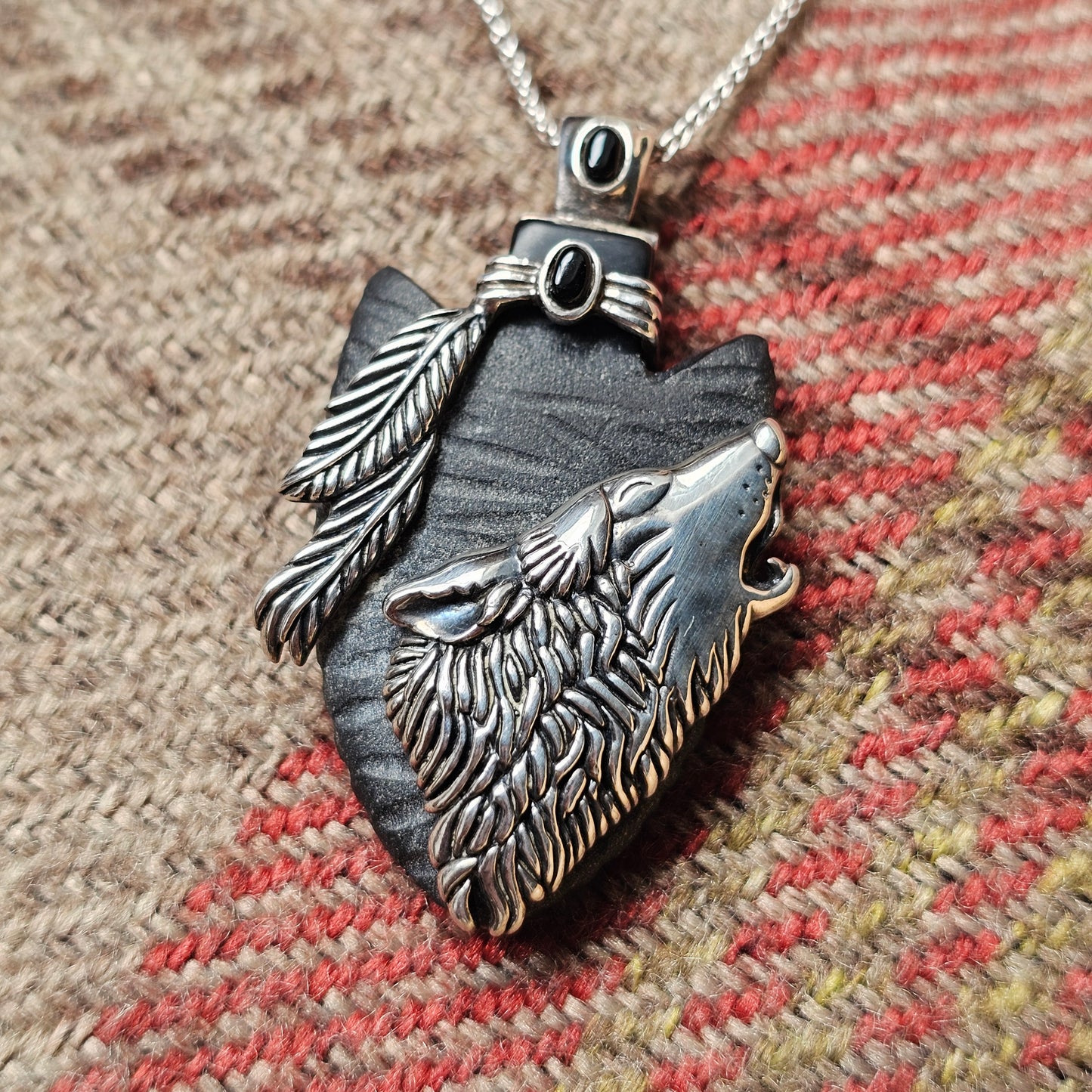 Bradford Exchange Sterling Silver Wolf Arrowhead Pendant Necklace