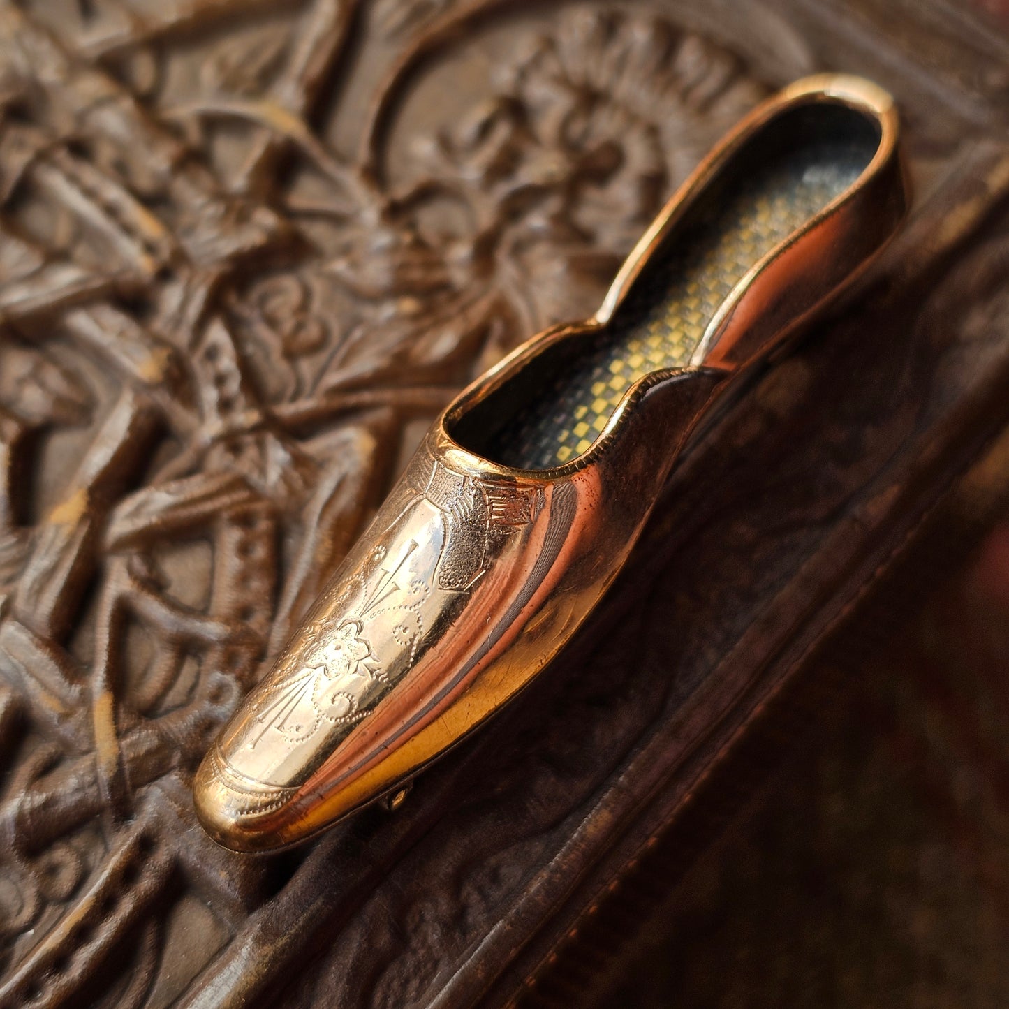 Antique Edwardian Gold Plated Novelty Shoe Brooch