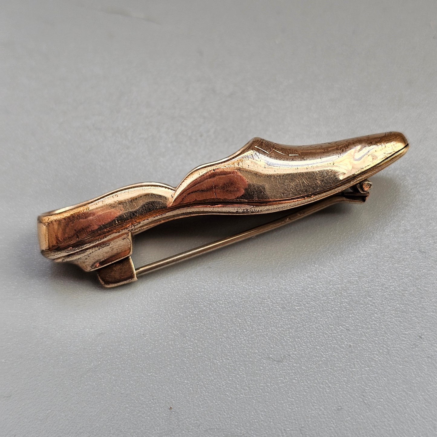 Antique Edwardian Gold Plated Novelty Shoe Brooch