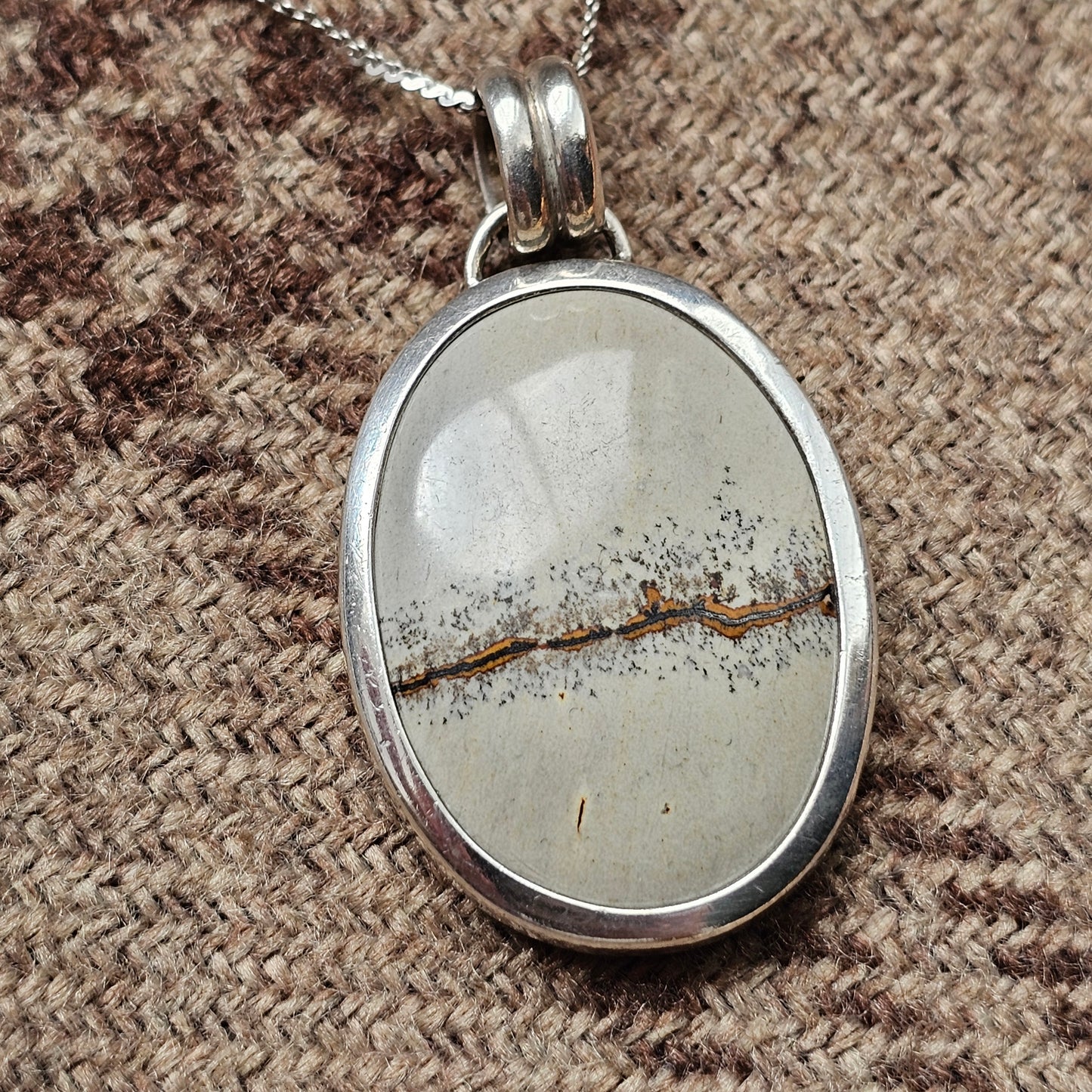 Sterling Silver Dendritic Jasper Picture Stone Pendant Necklace