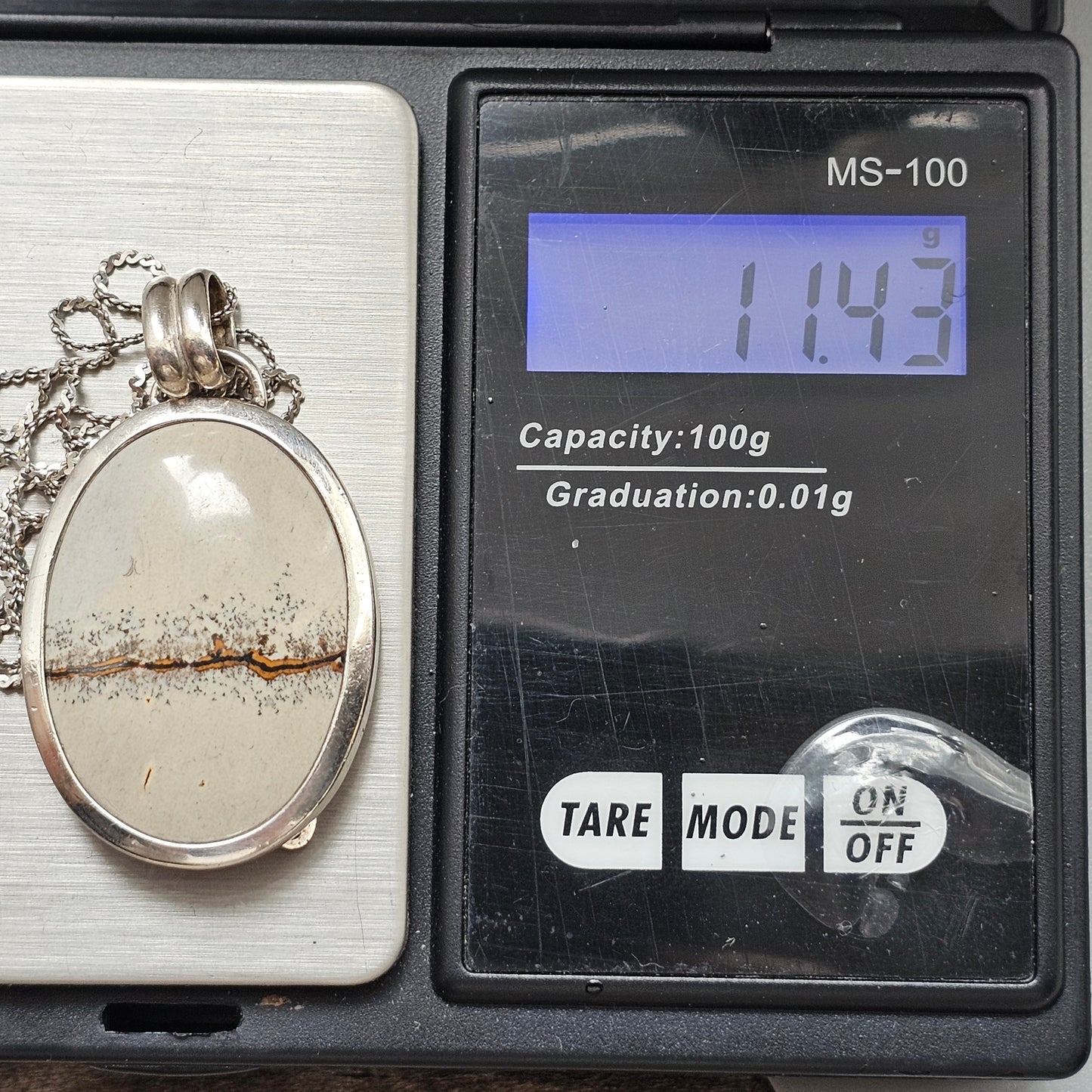Sterling Silver Dendritic Jasper Picture Stone Pendant Necklace