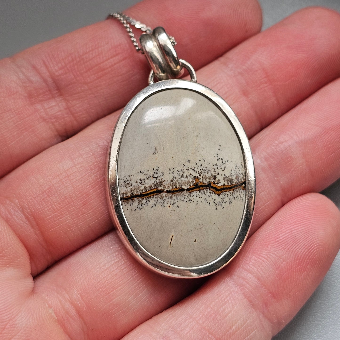Sterling Silver Dendritic Jasper Picture Stone Pendant Necklace