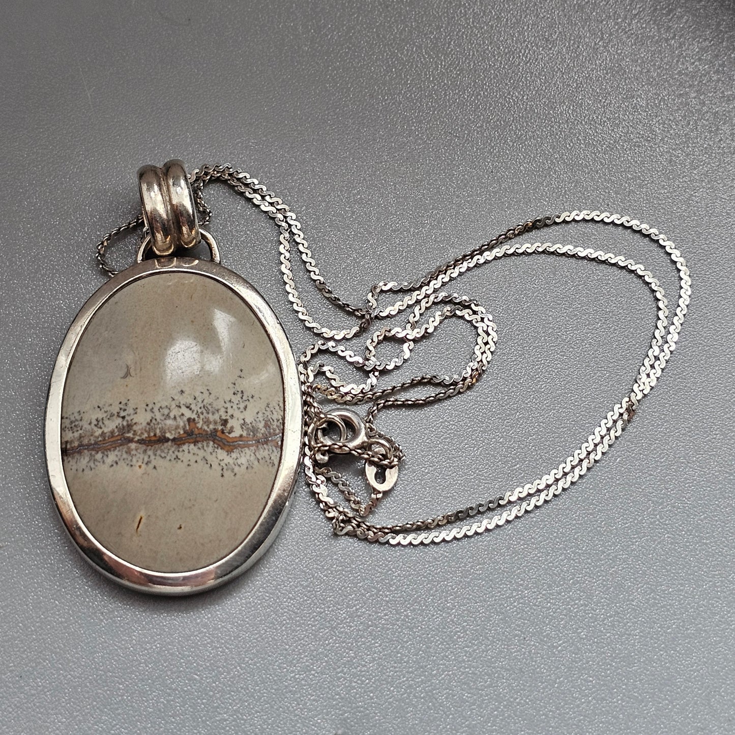 Sterling Silver Dendritic Jasper Picture Stone Pendant Necklace