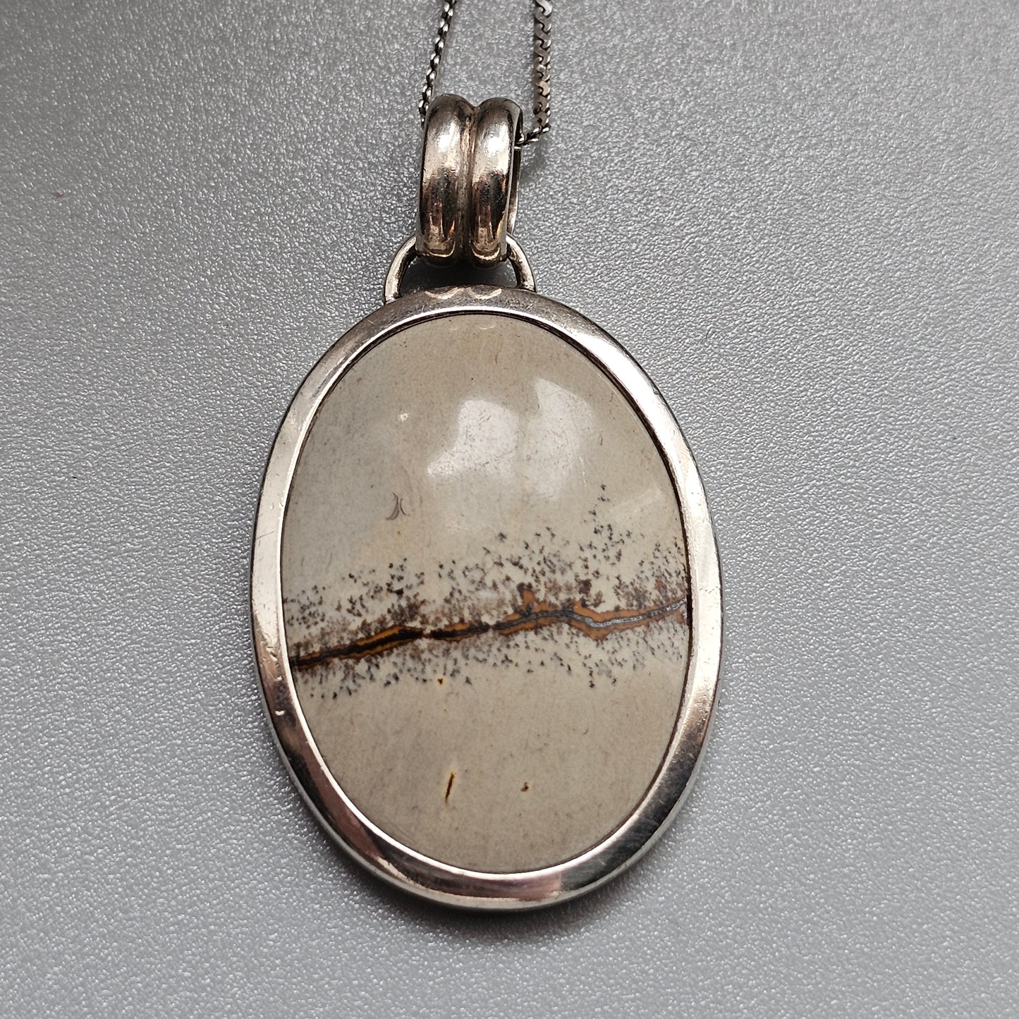Sterling Silver Dendritic Jasper Picture Stone Pendant Necklace