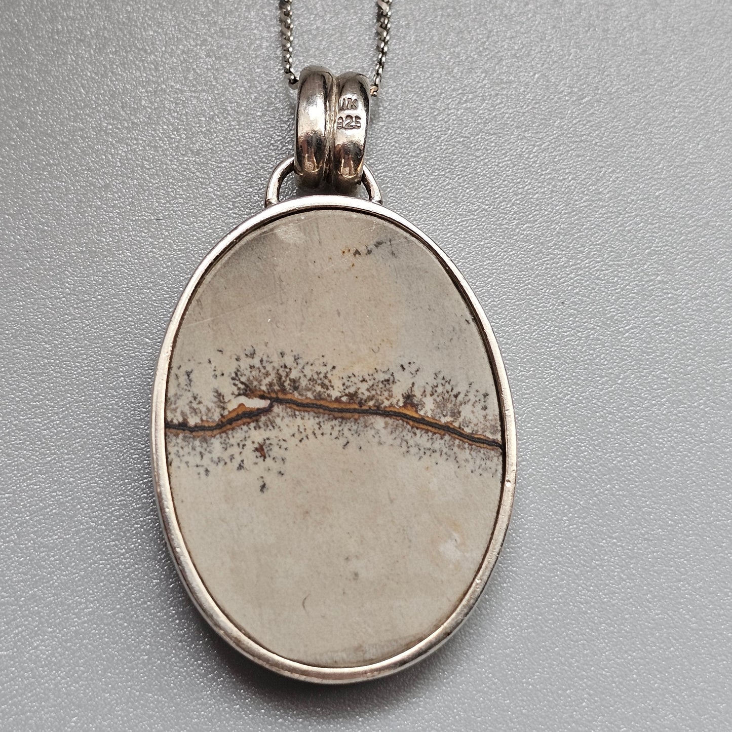 Sterling Silver Dendritic Jasper Picture Stone Pendant Necklace