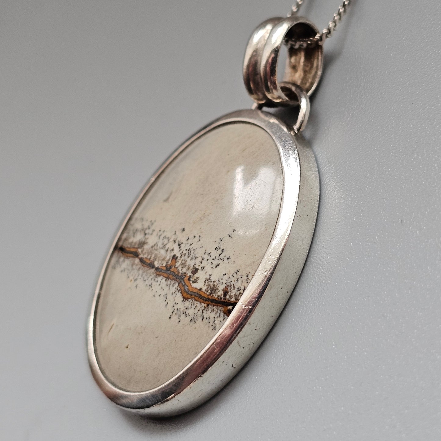 Sterling Silver Dendritic Jasper Picture Stone Pendant Necklace