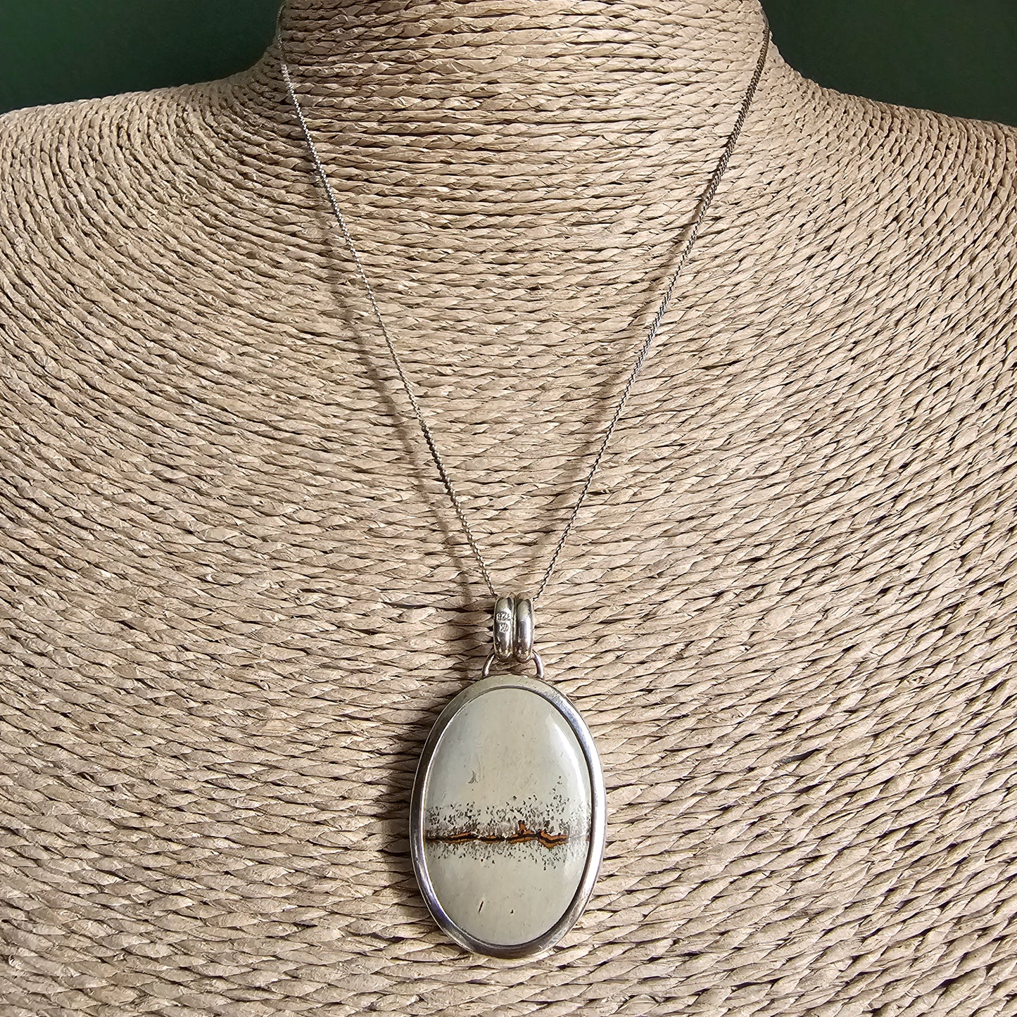 Sterling Silver Dendritic Jasper Picture Stone Pendant Necklace