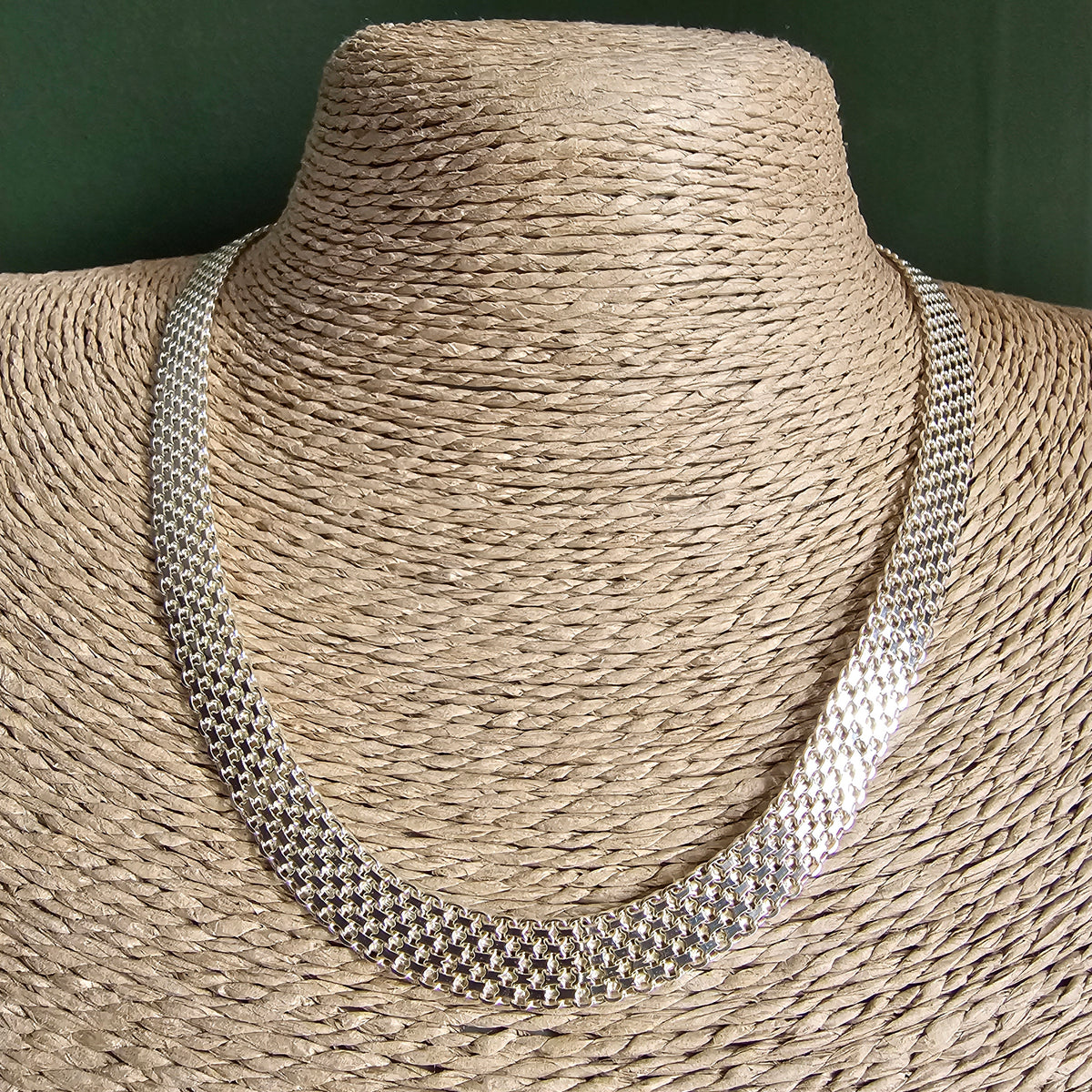 Sterling Silver Woven Mesh Collar Necklace