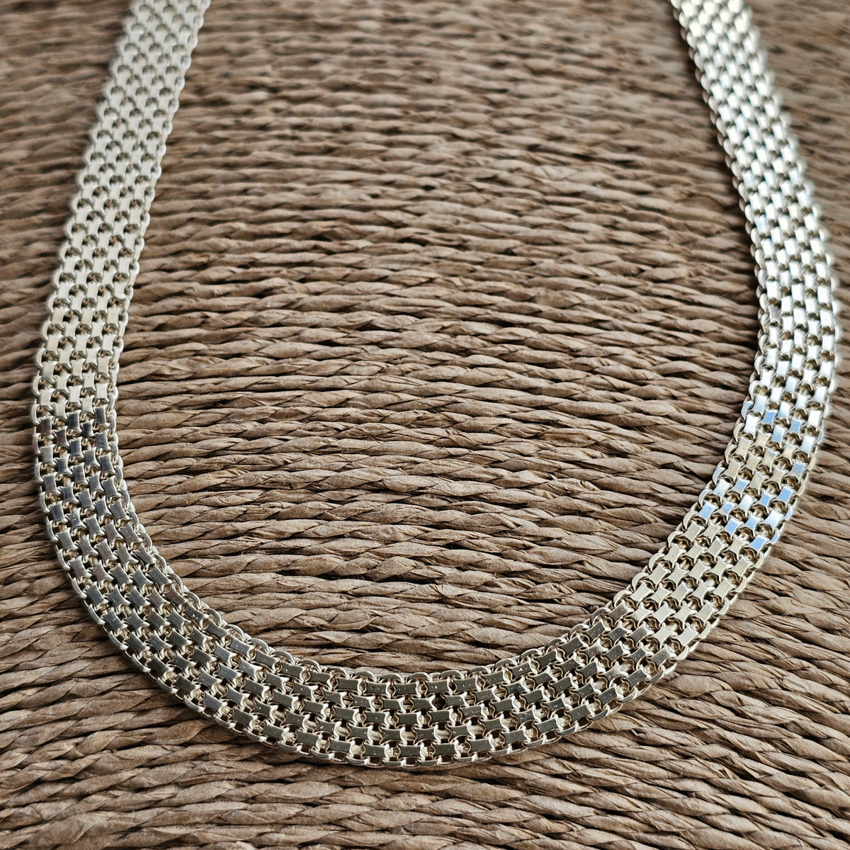 Sterling Silver Woven Mesh Collar Necklace