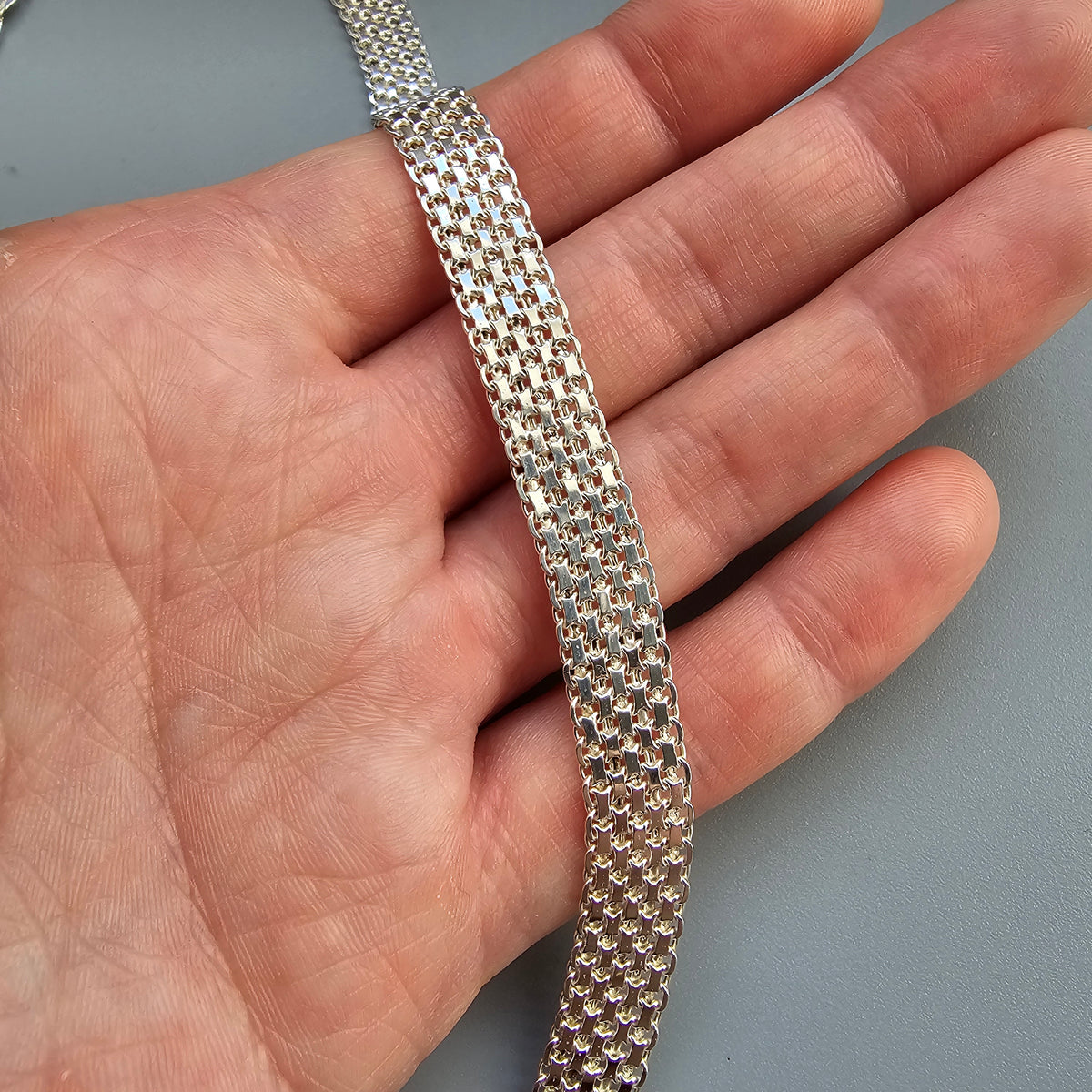 Sterling Silver Woven Mesh Collar Necklace