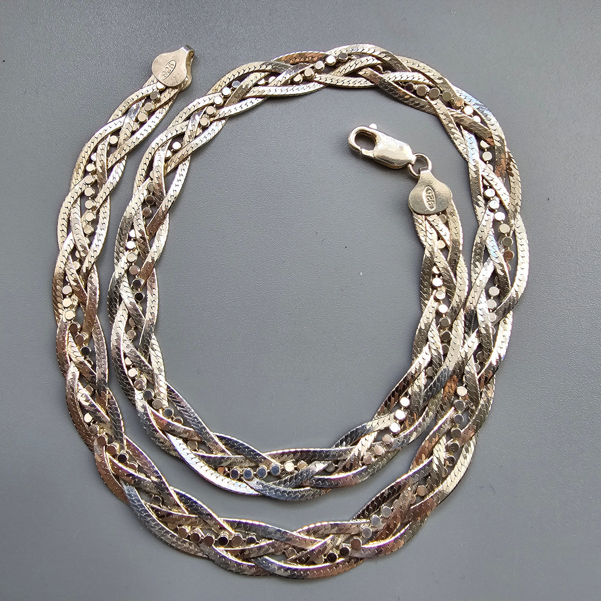 Sterling Silver Braided Woven Herringbone Collar Necklace