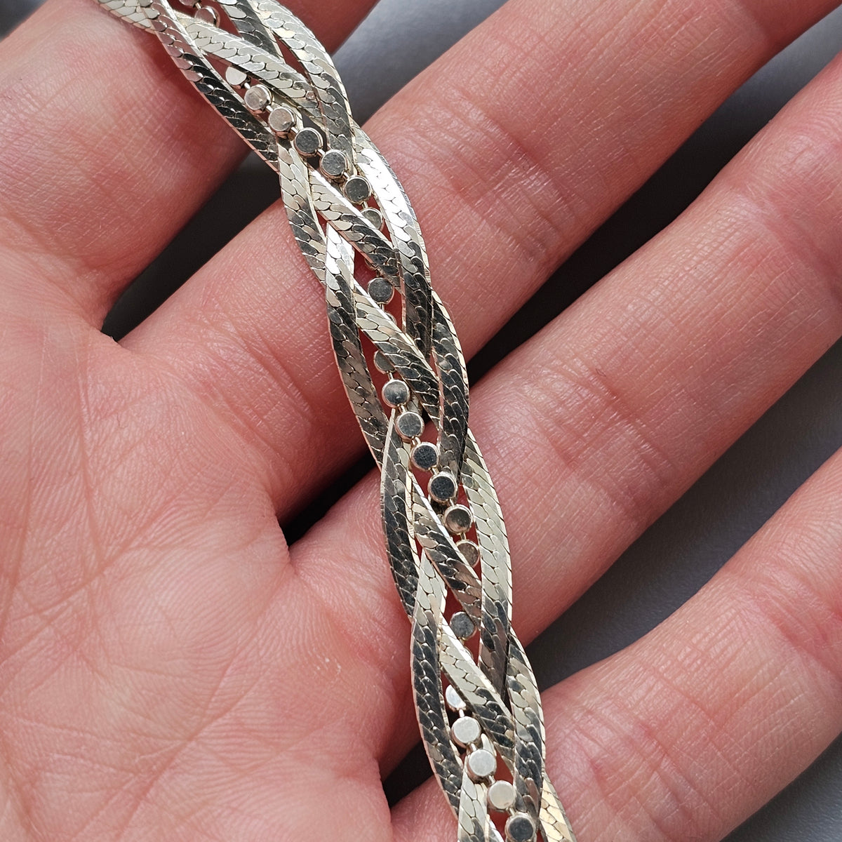 Sterling Silver Braided Woven Herringbone Collar Necklace