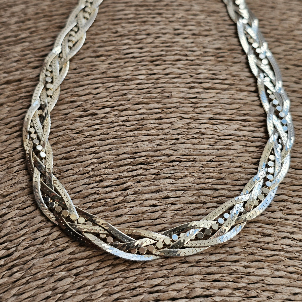 Sterling Silver Braided Woven Herringbone Collar Necklace