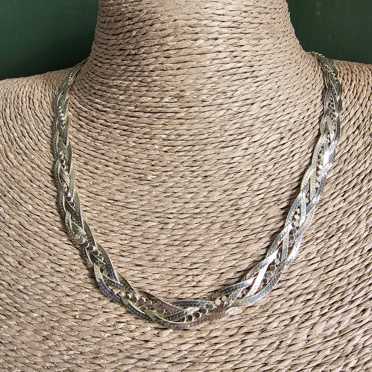 Sterling Silver Braided Woven Herringbone Collar Necklace