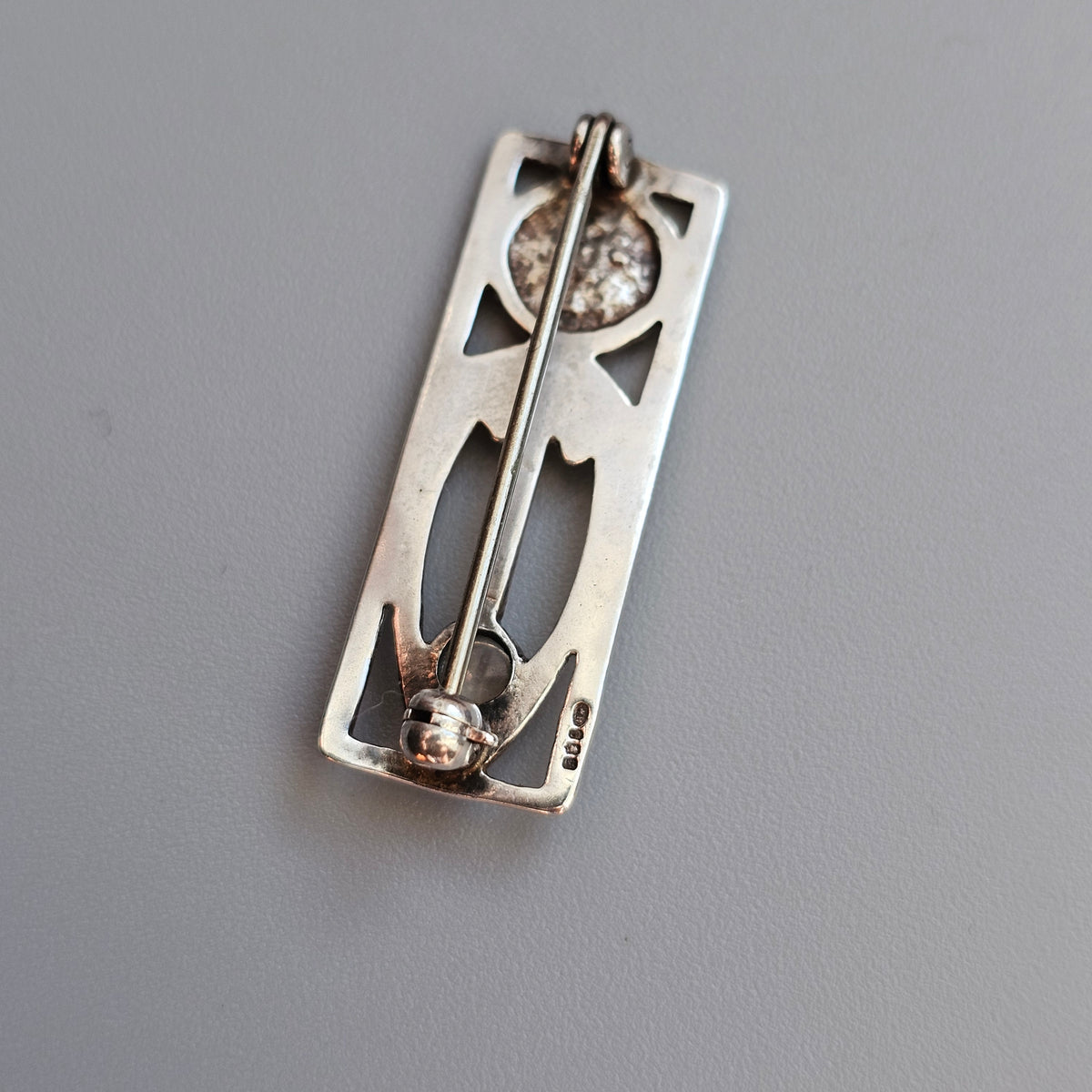 Vintage 1990s Sterling Silver Moonstone Rennie Mackintosh Style Brooch 1995