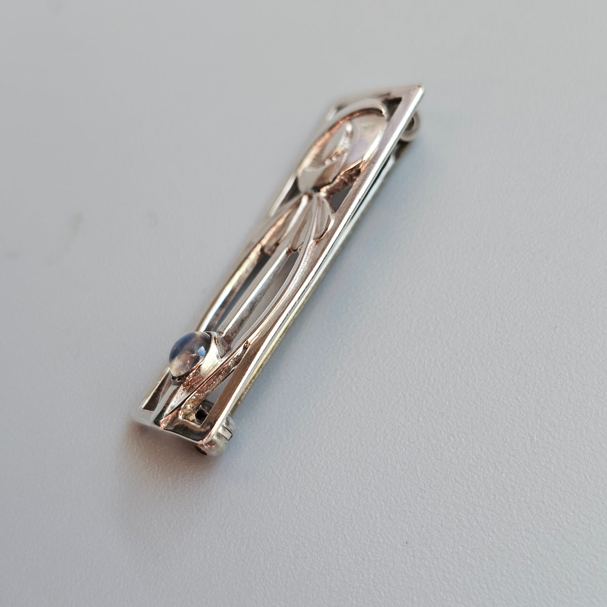Vintage 1990s Sterling Silver Moonstone Rennie Mackintosh Style Brooch 1995
