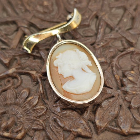 Antique Vintage Danish Gold Plated Silver Cameo Brooch