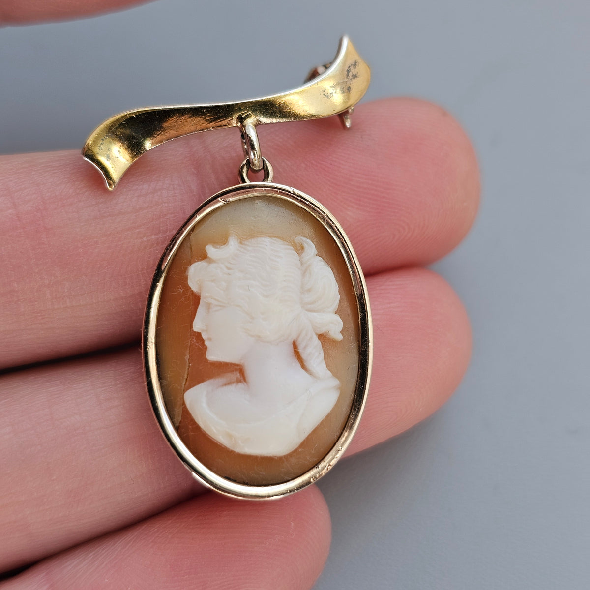 Antique Vintage Danish Gold Plated Silver Cameo Brooch