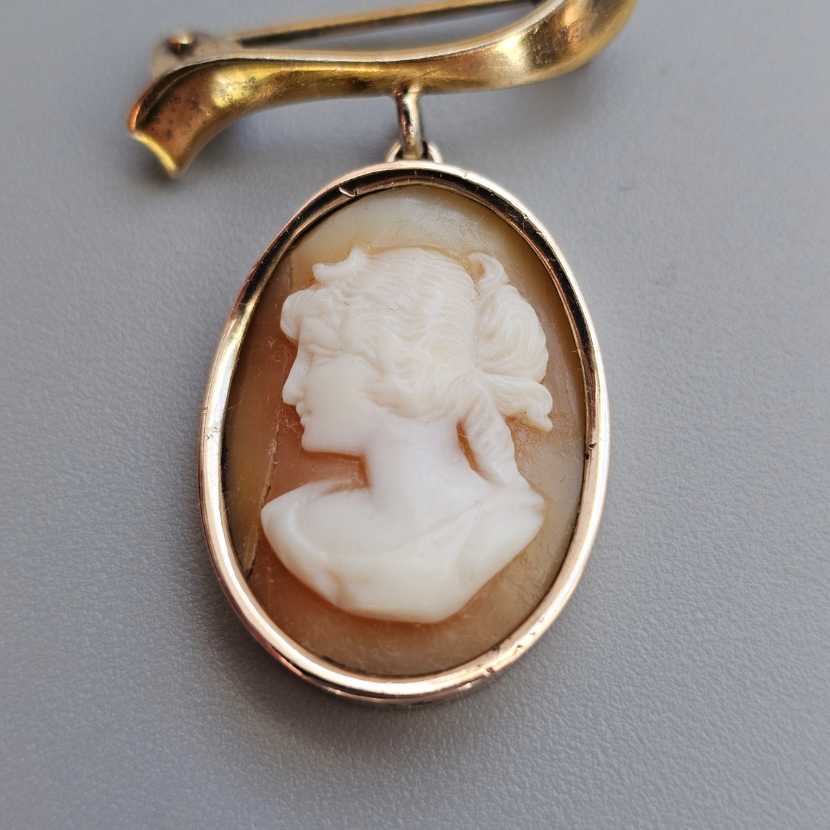 Antique Vintage Danish Gold Plated Silver Cameo Brooch