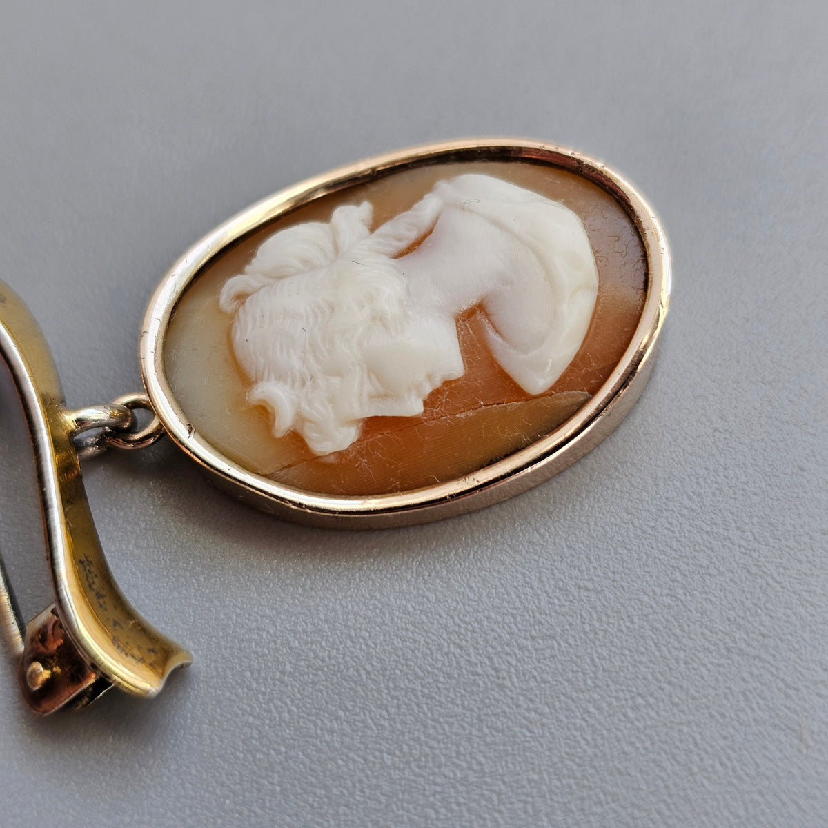 Antique Vintage Danish Gold Plated Silver Cameo Brooch