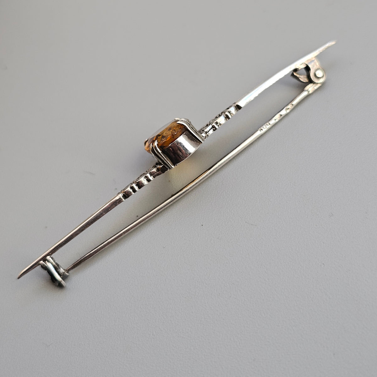 Antique Silver Citrine Marcasite Bar Brooch
